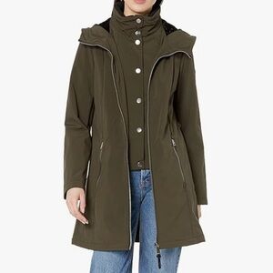 DKNY Juniper green hooded Jacket with interior vest. Full zip closure. Size L